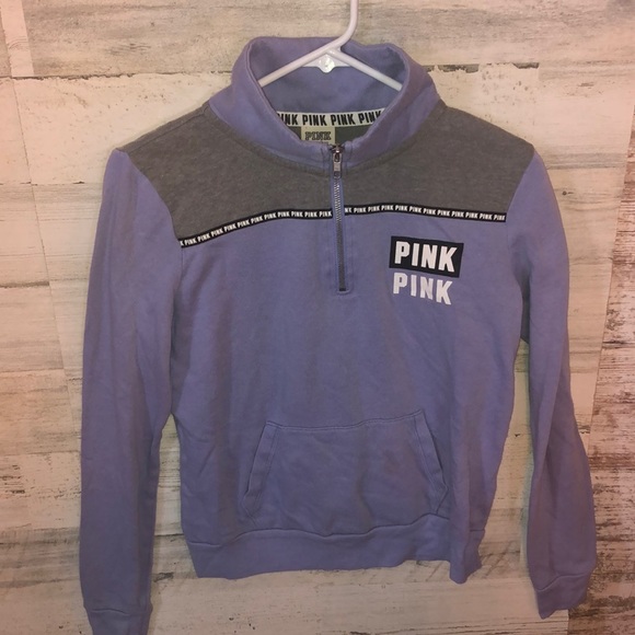 PINK VICTORIA’S SECRET quarter zip sweatshirt purple and gray XS PINK VS top​ - Picture 2 of 8